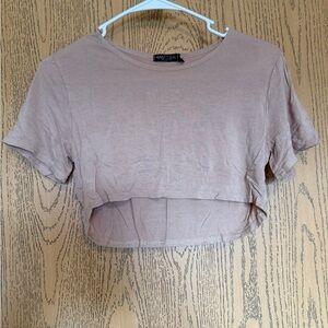 Nasty Gal Light Brown Short Sleeve Crop Top